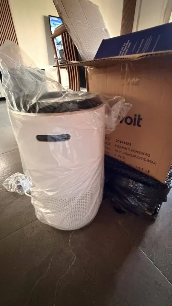 view of our own purchase testing levoit core 400s smart air purifier for dust australia unboxing package arrival several weeks to months