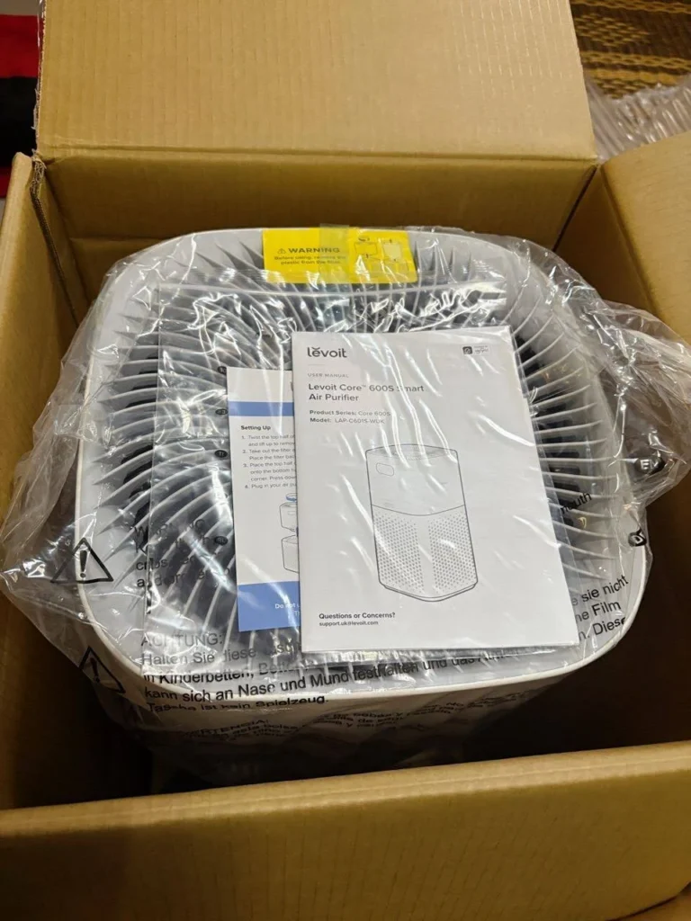 view of our own purchase testing levoit core 600s air purifier for mould australia unboxing package arrival several weeks to months