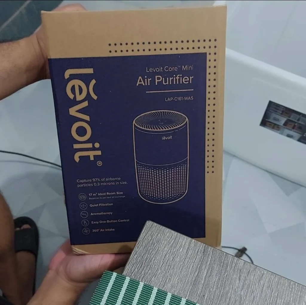 view of our own purchase testing levoit core mini small air purifier australia unboxing package arrival several weeks to months
